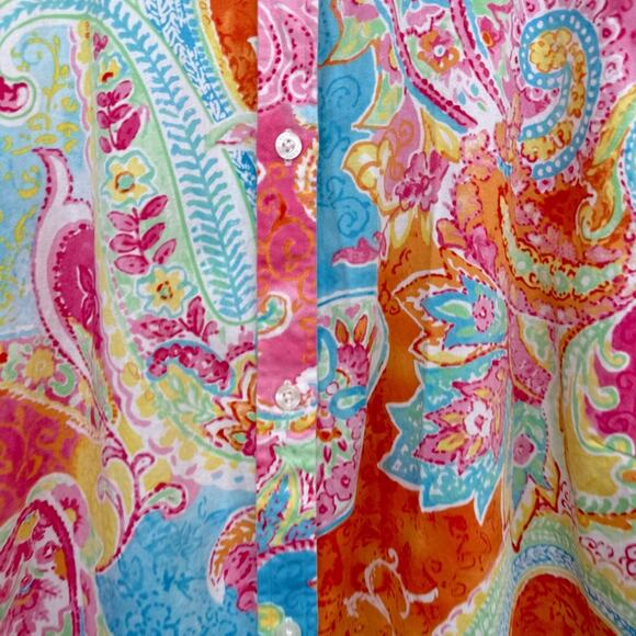 CHAPS Women's Sz 2X Paisley Print Multicolored Button Down Cotton Spring Shirt - Picture 8 of 13